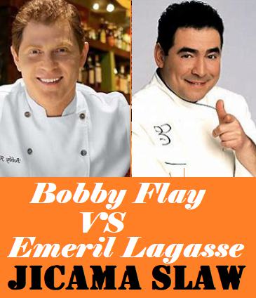 Image with the words Bobby Flay vs Emeril Lagasse - Jicama Slaw