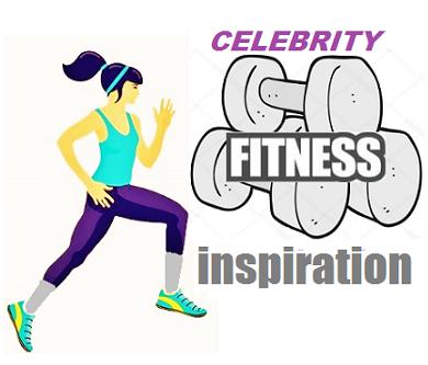 Illustration of a woman running and dumbbells that include the words celebrity fitness inspiration