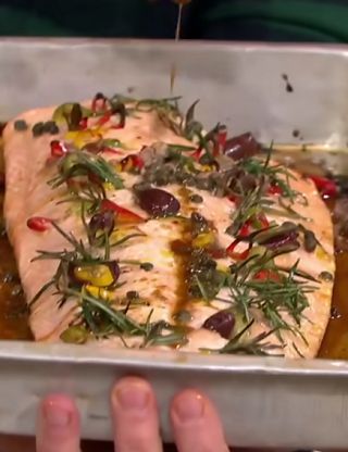 Picture of Jamie Oliver Salmon Dishes and cooking instructions - Christmas Time Stuffed Salmon