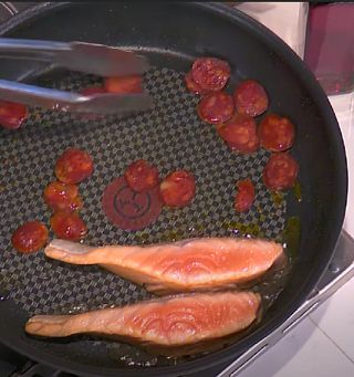 Picture of Jamie Oliver Salmon Dishes and cooking instructions - Smoky Chorizo Sausage Salmon