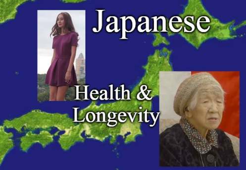 An image of Japan overlayed with a picture of a young slim Japanese woman and Kane Tanaka from Japan, the olderst person in the world.