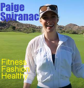 Picture of Paige Spiranac with the words Fitness Fashion Healthy