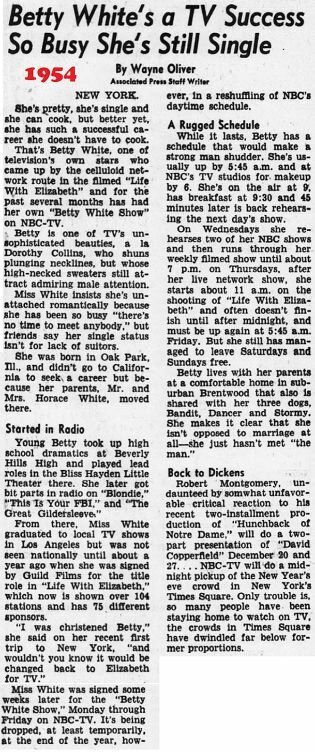 An image of a news article on Betty White withe the title A Girl Named Betty White Brightens a TV Comedy