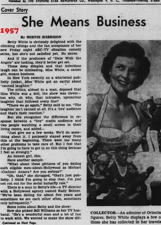 An image of a news article on Betty White withe the title A Girl Named Betty White Brightens a TV Comedy