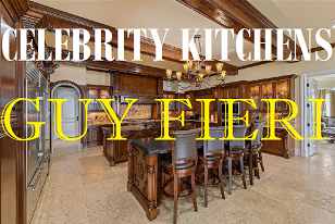 This is an image of Guy Fieri kitchen with text that reads celebrity kitchens Guy Fieri