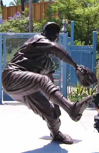 A picture of Sandy Koufax statue at Dodger Stadium