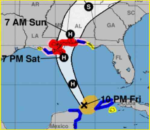 NHC forecast track for Hurricane Nate