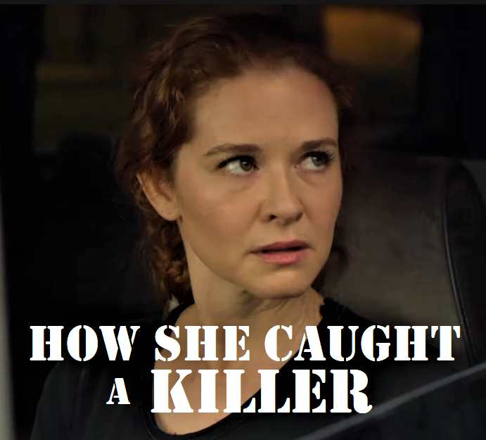 This is a picture of Sarah Drew as Ellie and Eric Keenleyside starring in the 2023 movie How She Caught a Killer