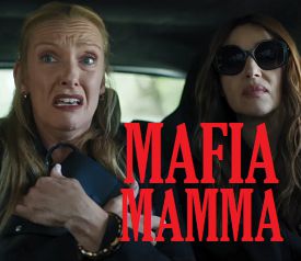 This is an image of Toni Collette from Mafia Mamma 2023 Movie with text that reads Mafia Mamma