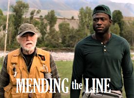 This is a picture of Brian Cox and Sinqua Walls starring in the 2023 movie Mending the Line