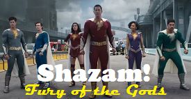 This is an image of Zachary Levi from Shazam! Fury of the Gods Movie 2023  with text that reads Shazam! Fury of the Gods Movie 2023 