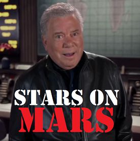 This is an image of William Shatner from Stars on Mars 2023 FOX Television series with text that reads Stars on Mars