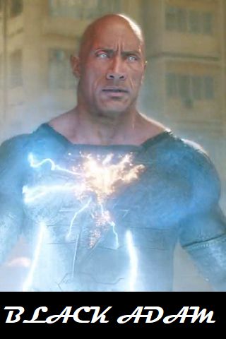 This is a picture of Dwayne Johnson with the words Black Adam