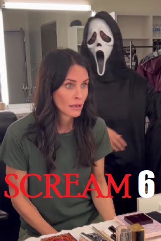 This is a picture of Courteney Cox with the words the Scream 6